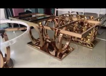 Qiancheng Furniture Stainless Steel Rose Gold Dining Table For Home / Wedding / Hotel