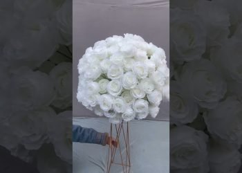 Artificial Silk Rose Ball Flower Centerpieces Wedding Table Decoration【White】