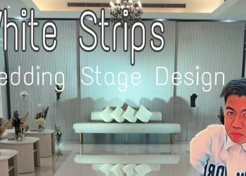 White Strips Wedding Stage Design