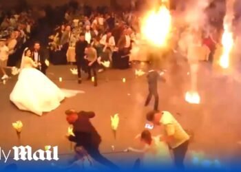 Shocking recent Iraq wedding drone footage showing moment venue set ablaze