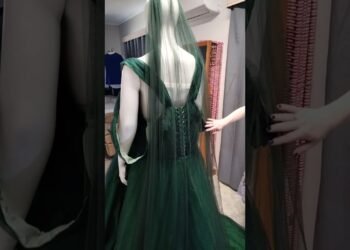 Order 510 Video 6 Metallic Ombre Green Tulle Wedding Dress With Matching Veil