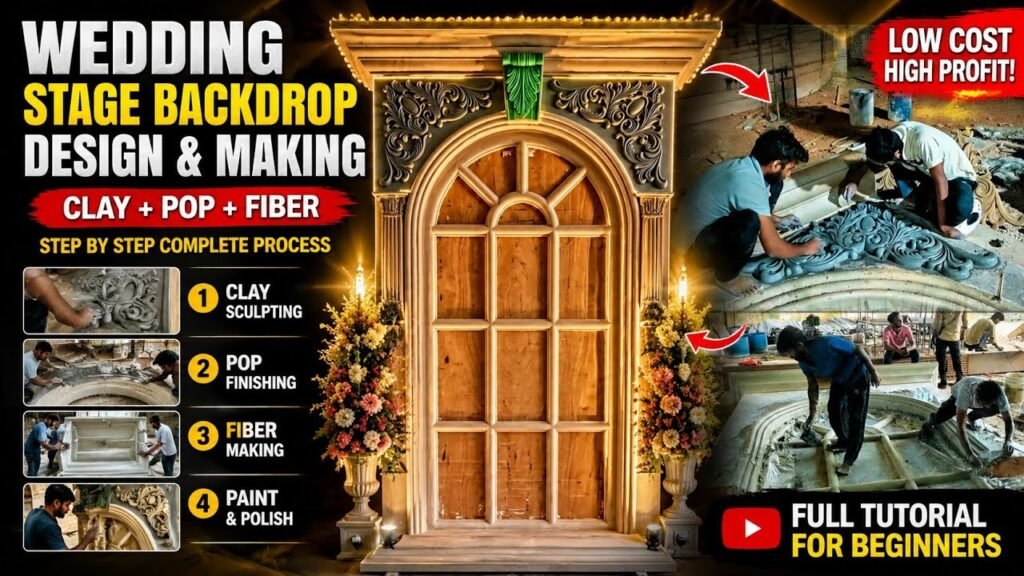 Wedding Stage Backdrop Design Kaise Banaye | Clay + POP + Fiber Full Process | Step By Step Tutorial
