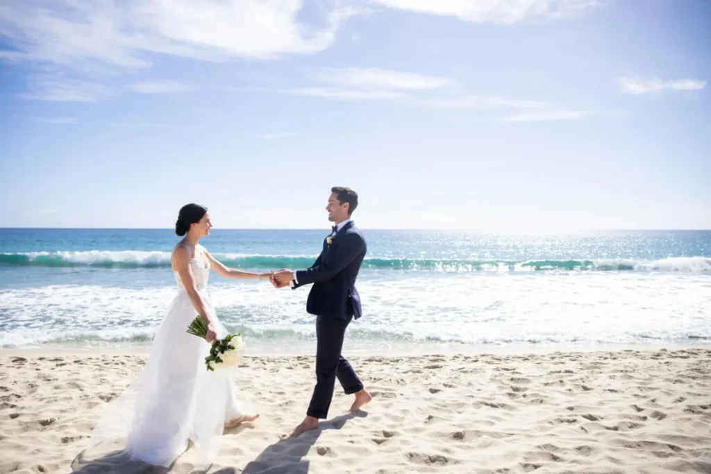 Couple at their beach wedding at Hyatt Ziva Los Cabos