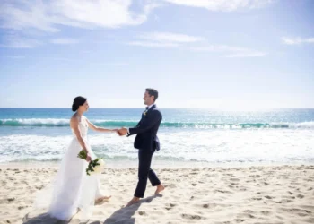 Couple at their beach wedding at Hyatt Ziva Los Cabos