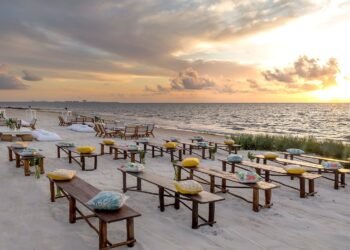 Beach wedding ceremony set up at Moon Palace Cancun