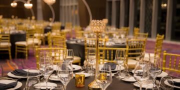 Crystal Ballroom set for a wedding reception at The Grand at Moon Palace Resort Cancun, capacity 500 guests