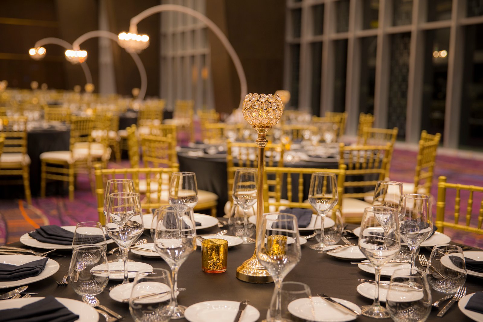Crystal Ballroom set for a wedding reception at The Grand at Moon Palace Resort Cancun, capacity 500 guests