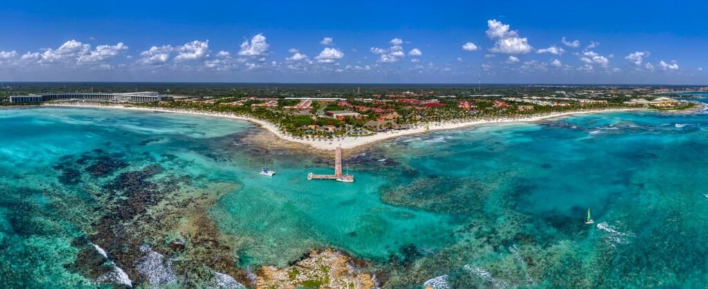 Aerial view of Barceló Maya Grand Resort and its beach on the Riviera Maya