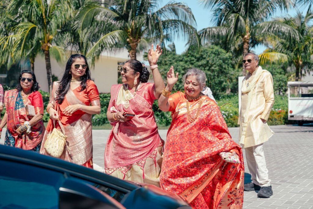 Family dancing in the baraat procession
