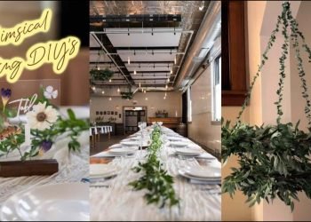 Whimsical wedding DIY's || Greenery chandelier & pressed flower table signs