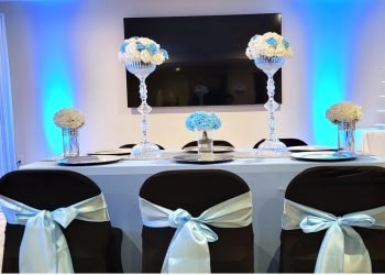 DIY BLUE, SILVER, WHITE & BLACK TABLE SETTING / CHEAP EASY WEDDING DECORATIONS, BIRTHDAY DECORATIONS