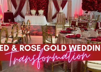 UNBELIEVABLE WEDDING TRANSFORMATION| RED AND ROSE GOLD WEDDING| FULL ROOM BACKDROP