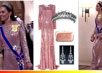 Catherine Dazzling Lover's Knot Tiara And Pink Sequin Gown At Royal Wedding Reception In Jordan