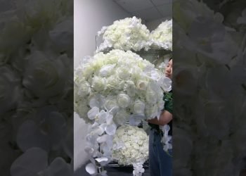 Wedding Table Centerpiece Ball White Rose Orchid Flower Arrangement #floraldesign #table #diy