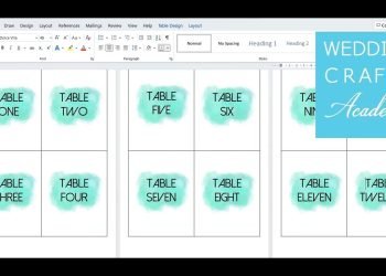 Make wedding table numbers in Microsoft Word with modern font and water color background.