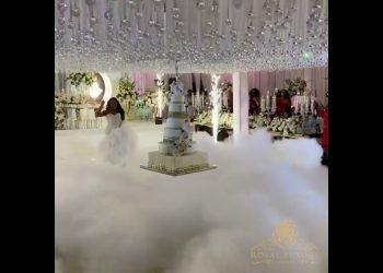 Wedding Cake Drop & Ceiling Decor by Royal Luxury Events at Westin Oaks Galleria   in Houston Texas