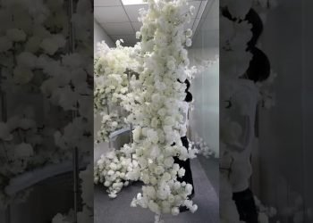 Wedding Arch Backdrop Design Floral Artificial White Cherry Blossom Rose Arrangement #flower #diy