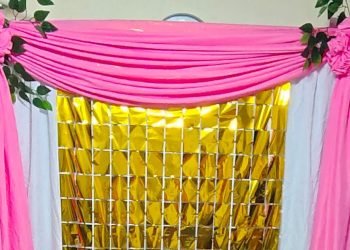 DIY BACKDROP DESIGN PINK WHITE AND GOLD COMBINATIONS BACKDROP DESIGN IDEAS