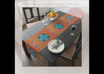 Armenian Alphabet Springtime Table Runner, Colourful Table Decor with Traditional Armenian Letter,…