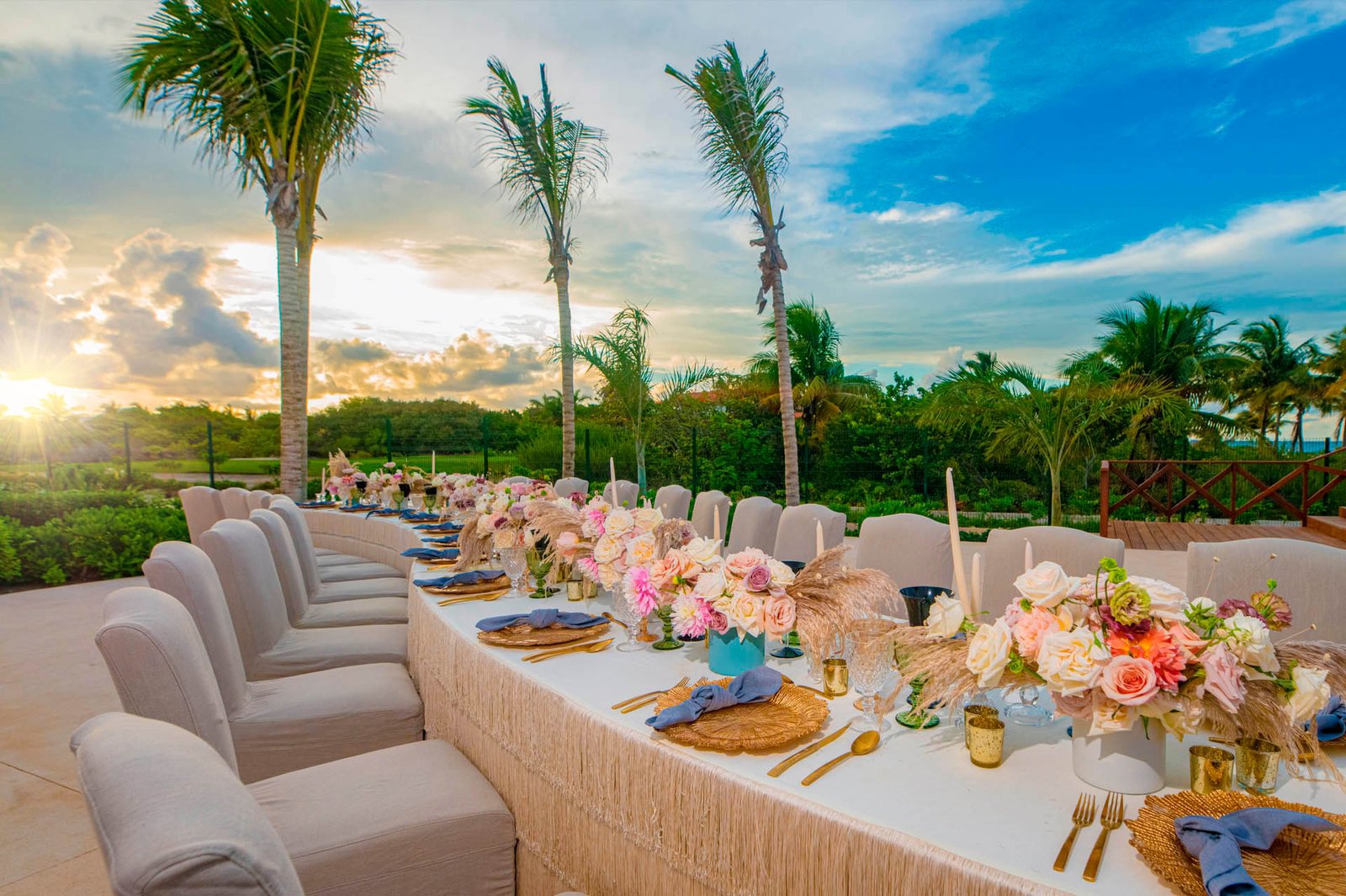 Wedding ceremony set up on the beach at Atelier Playa Mujeres near Cancun
