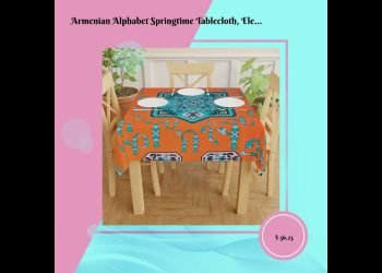 Armenian Alphabet Springtime Tablecloth, Elegant Armenian Letters Table Spread, Armenian Pride Gi…