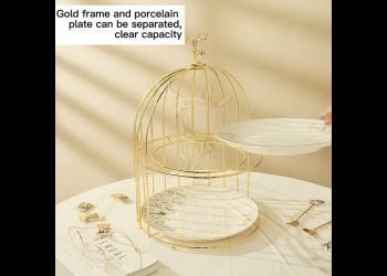 FTS Wedding Set Gold 3 Tier Metal Dessert Table Display Cylinder Party Bird Cage Cake Stand