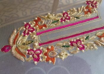 Hand embroidery: zardosi work/ resham /tila/ pearls wedding dress part 1