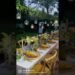 Banquet table setup. Tablescape within the backyard.