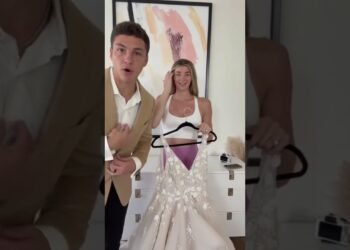 Trying my wedding dress on 4 months pregnant #jatie #couple