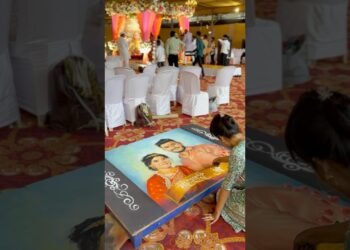 Couple portrait rangoli | wedding decorations | artistic wedding