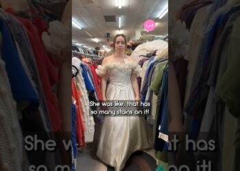 $25 thrift shop wedding dress transformation 😲 See linked video for final look #shorts #weddingdress
