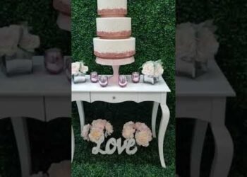 Beautiful pink cake table setup