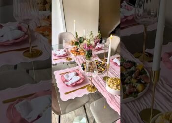 Girls’ night table setup in pink | Party decor inspo #tablesetting #tablescape #tabledecor #pink