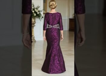 Elegant Plum Purple Jacquard Mother of the Bride Dress | Winter Wedding Outfit Inspiration 2025