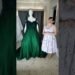 Order 510  Video 7 Metallic Ombre Green Tulle Wedding Dress With Matching Veil