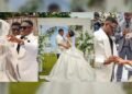 OUR INTIMATE GARDEN WEDDING VOW CEREMONY- WALKING DOWN THE AISLE WITH A PICTURE OF MY LATE DAD.